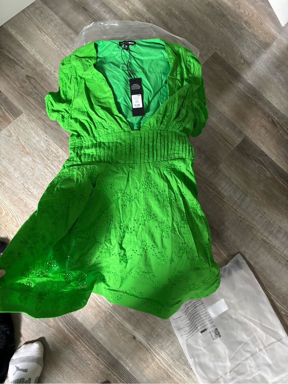 Fashion Nova Kelly Green Eyelet Micro Mini Dress - Size M
